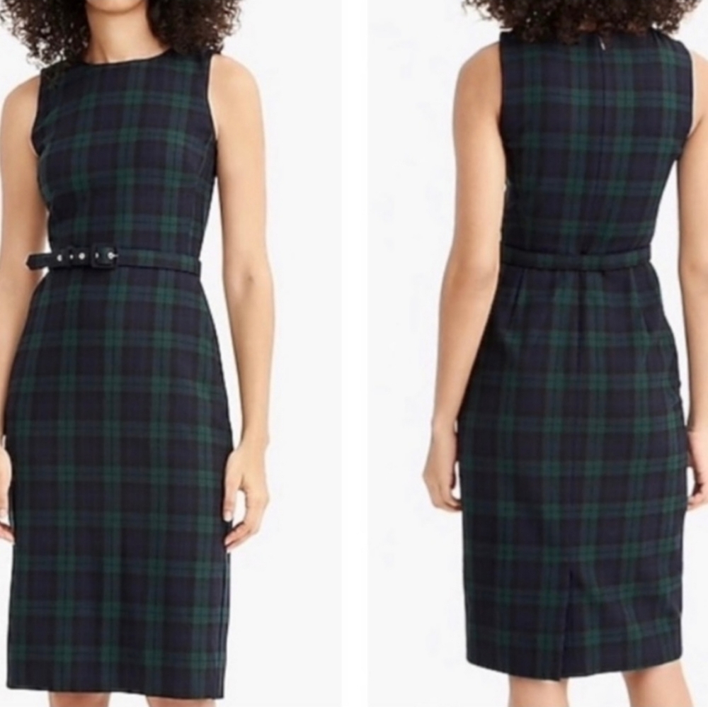 J.Crew Tartan V-neck black watch plaid sheath dress